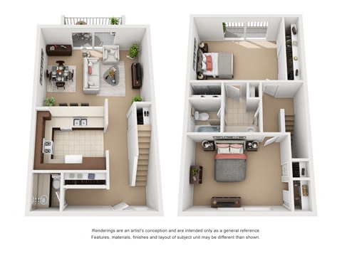 Floor plan for 2 beds, 1.5 baths, 1044 sqft